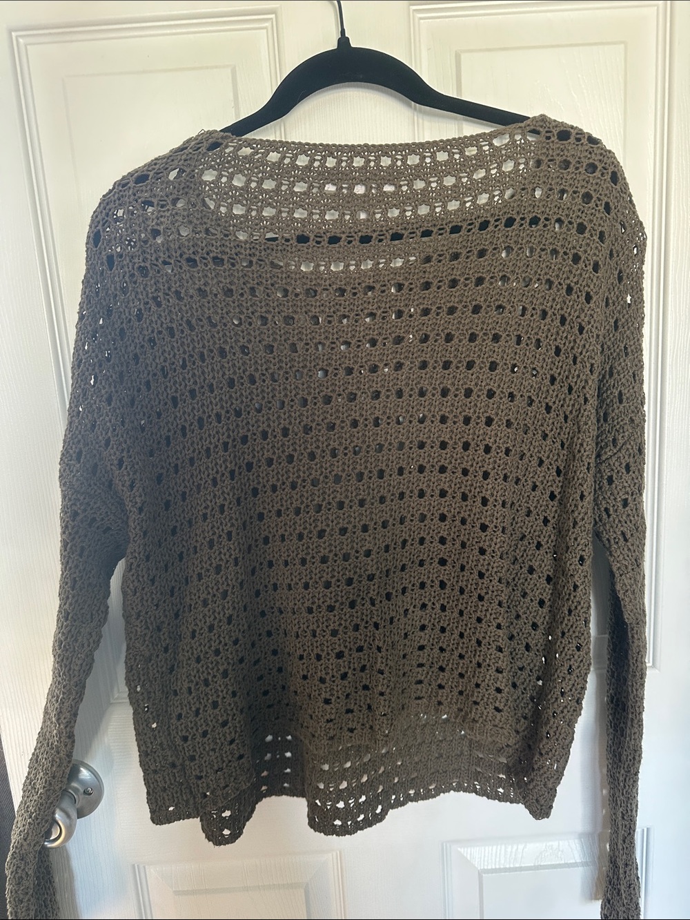 BCBGMaxAzria Olive Open Crochet Scoop-Neck Sweater - Picture 3 of 3